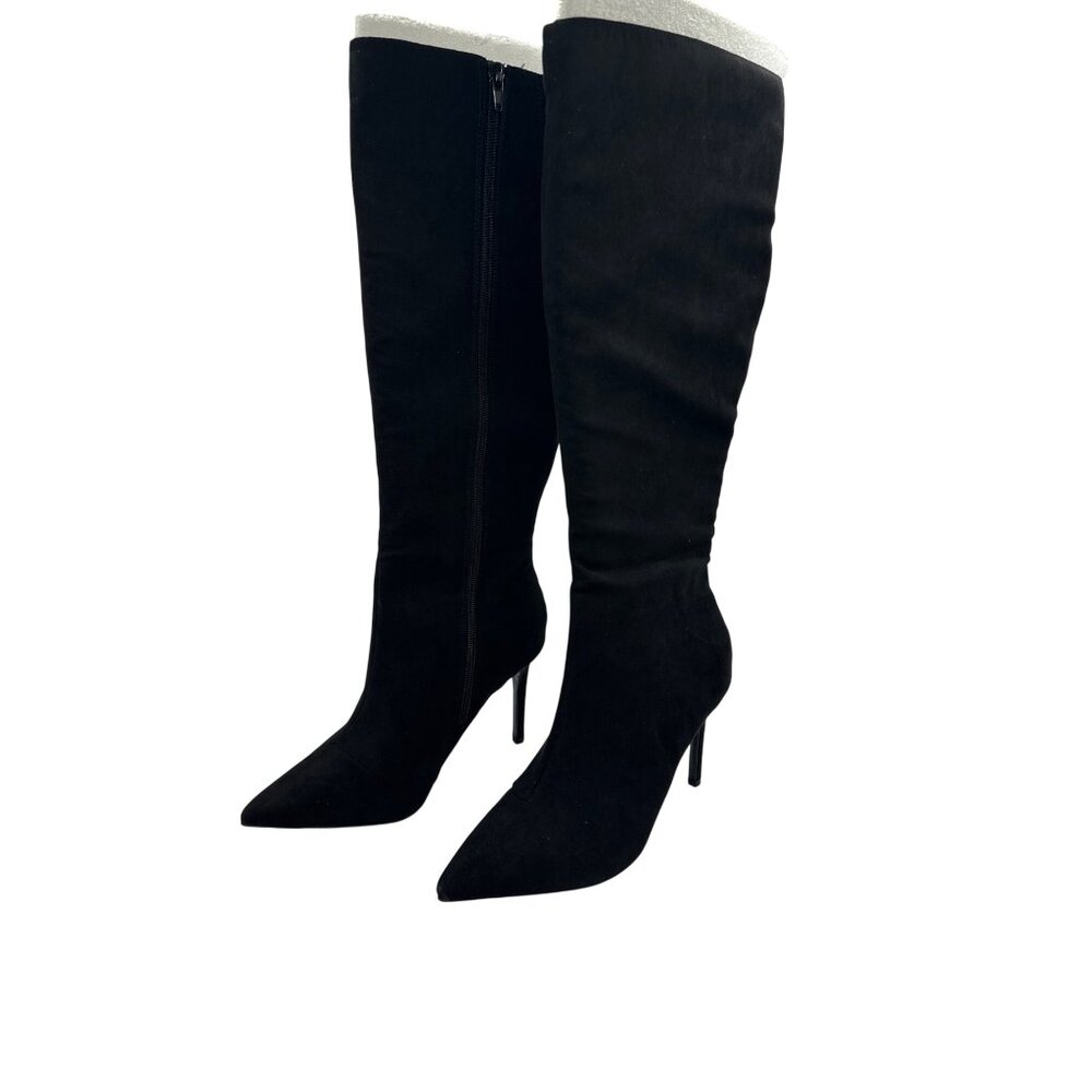 INC international Concept Size 9.5  Below Knee 4" Faux Suede Boots Black - Picture 3 of 16